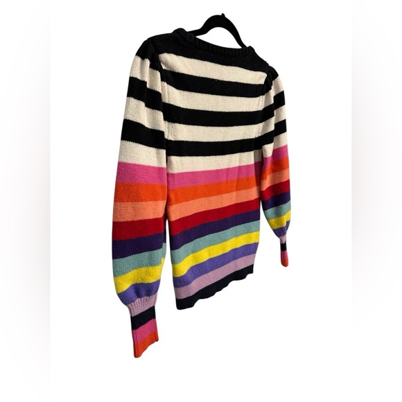 GAP Multicolor Rainbow Crew Neck Sweater Wool Blend Crazy Stripe Puff Sleeve XS - Picture 6 of 9